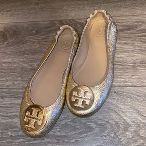 Gold Glittery Tory Burch Flats